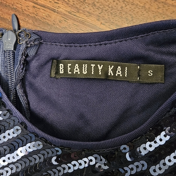 Beauty Kai Navy Sequin Halter Chiffon Empire Waist Maxi Dress S Glam Prom Formal - Picture 4 of 16